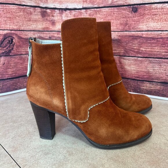 Shoe The Bear Bijou Caramel Suede Ankle Back Zip Booties - Picture 1 of 16